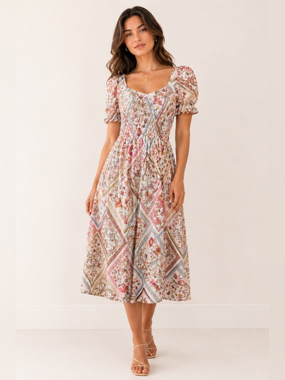 REBECCA TAYLOR anya midi dress in montage floral ivory combo Size 6 NWT